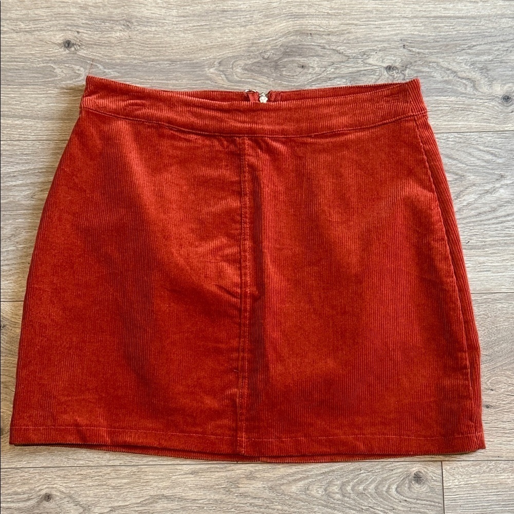 UNIQ Hearts Hips Rust Corduroy Back Zip Mini Skirt NWT Size Large